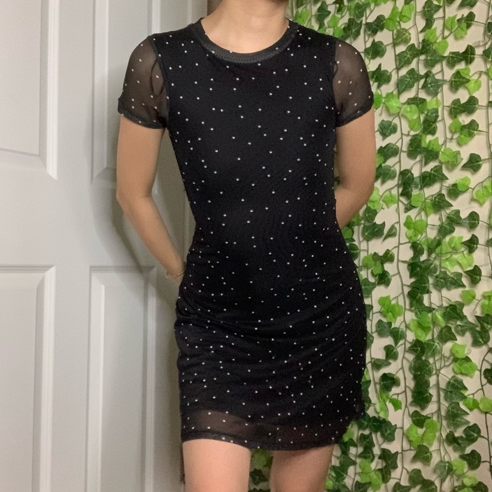 h&m divided black & white polka dot aline mini dress